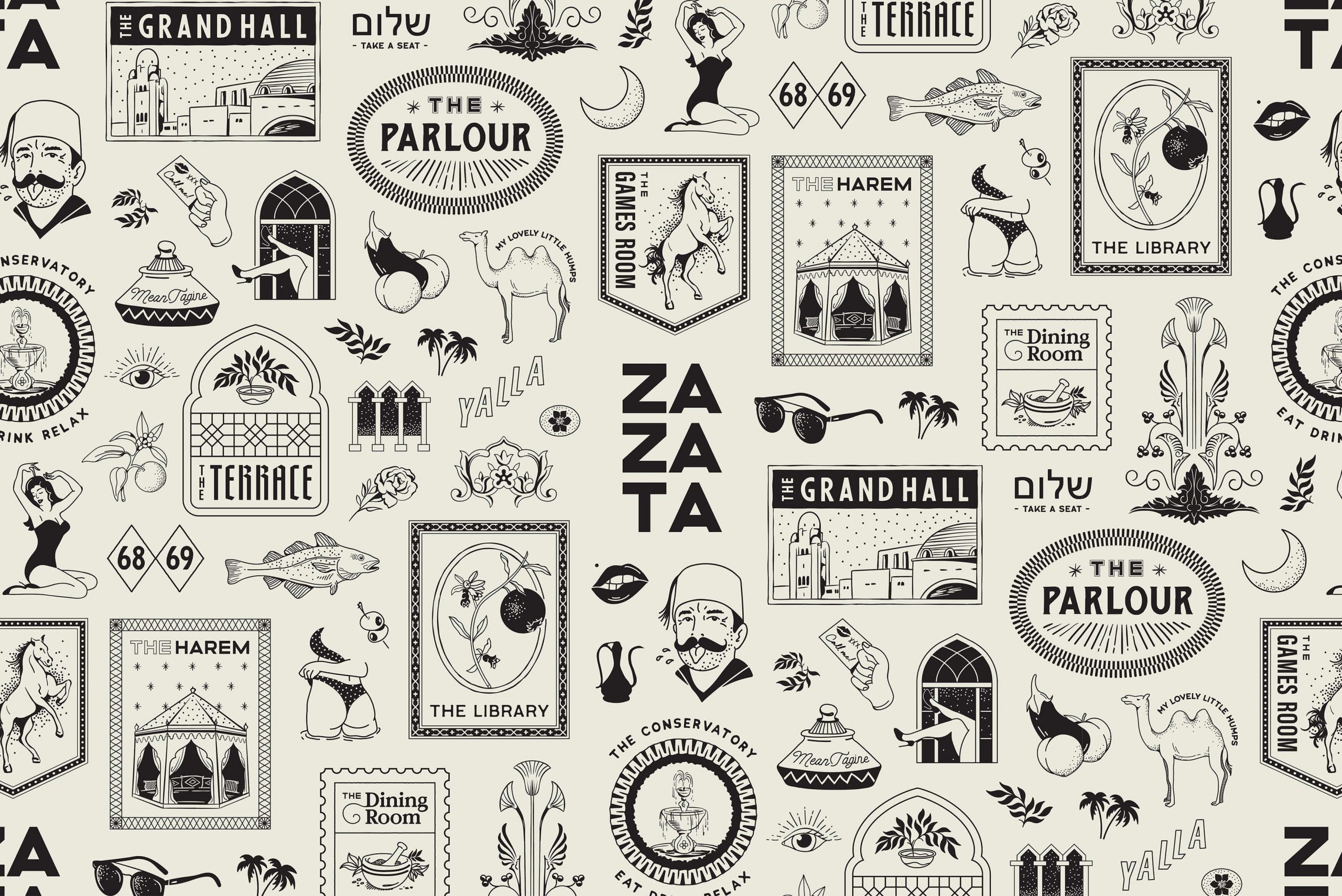 Ovolo Za Za Ta Hospitality Visual Identity - Brand badge wallpaper pattern
